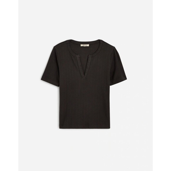 MADEWELL Pointelle Notch Neck Tee S Soft Charcoal Gray T-Shirt Top NWT B66 - Picture 6 of 6